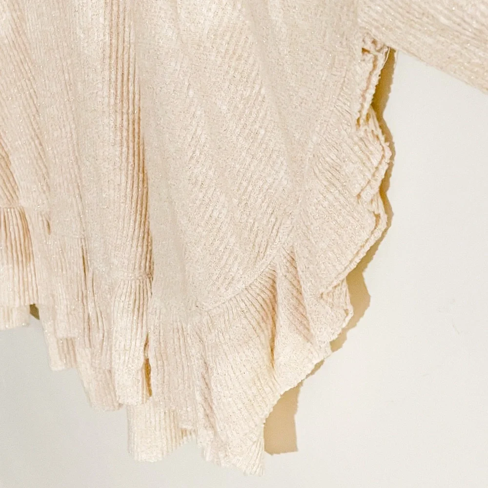 Anthropologie Postmarked Orley Ruffle Cowl Sweater | Metallic Gold